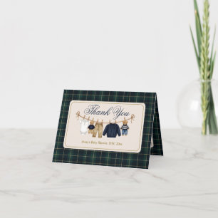 Luxe teddybeer geruite babyshower bedankkaart