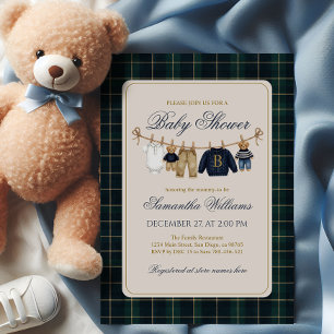 Luxe teddybeer geruite babyshower kaart
