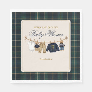 Luxe teddybeer geruite babyshower  servet
