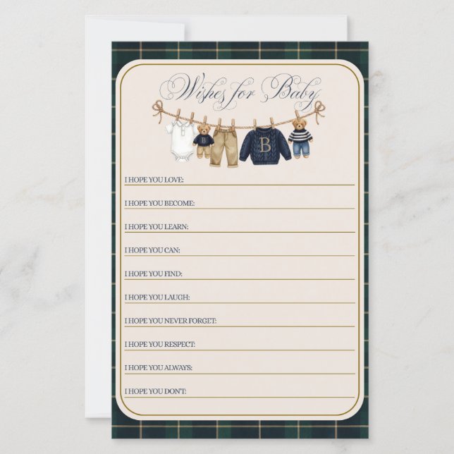 Luxe teddybeer geruite babyshower spel (Voorkant)