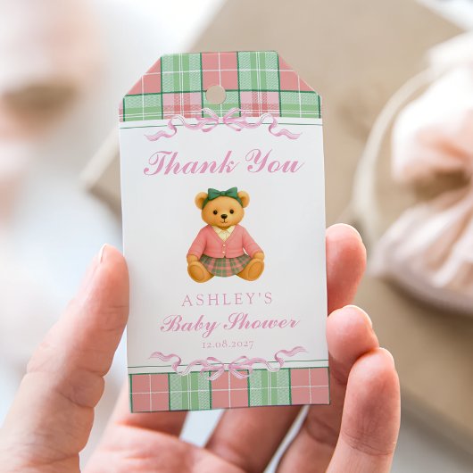 Luxe teddybeer preppy Baby shower Dank u Cadeaulabel