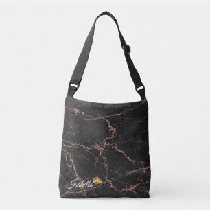 Luxe Trendy Marble Pink Black Voeg tekst toe Crossbody Tas