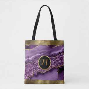 Luxe Trendy Zwart, Goud, Paarse Faux Agaat Draagtas
