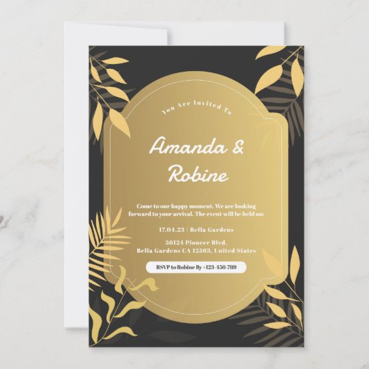 Luxe Tropical Gold & Black Faire-part de mariage (Devant)