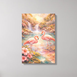 Luxe Tropisch Flamingo Paradijs Canvasprint Canvas Afdruk