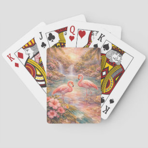 Luxe Tropisch Flamingo Paradijs Waterval Goud  Pokerkaarten