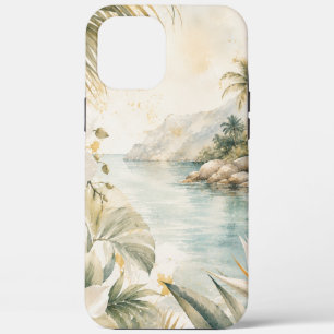 Luxe Tropische Kust Waterverf Kunst   iPhone 12 Pro Max Hoesje
