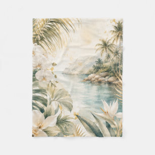 Luxe Tropische Kust Waterverf Kunst Fleece Deken