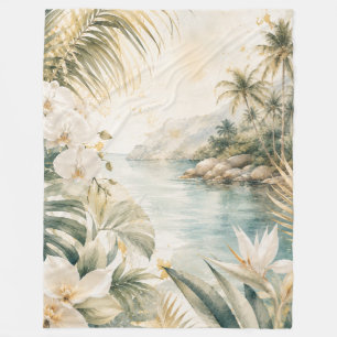 Luxe Tropische Kust Waterverf Kunst Fleece Deken