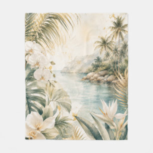 Luxe Tropische Kust Waterverf Kunst Fleece Deken