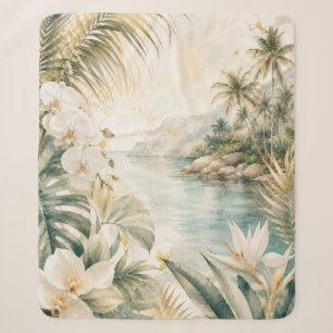 Luxe Tropische Kust Waterverf Kunst Sherpa Deken
