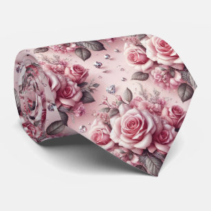 Luxe Trouw Halsdas Roze Rozen & Diamanten Stropdas