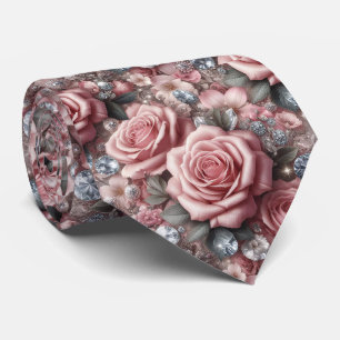 Luxe Trouw Halsdas Roze Rozen & Diamanten Stropdas