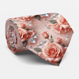Luxe Trouw Halsdas Roze Rozen & Diamanten Stropdas