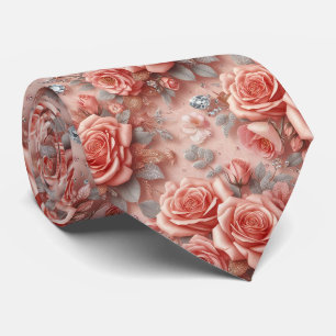 Luxe Trouw Halsdas Roze Rozen & Diamanten Stropdas