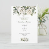 Luxe trouwuitnodiging met gouden witte rozen kaart (Staand voorkant)