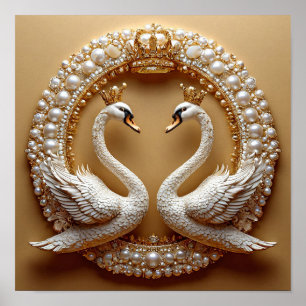 Luxe Trouwzwanen Eeuwige Liefde Romantische Kunst Poster