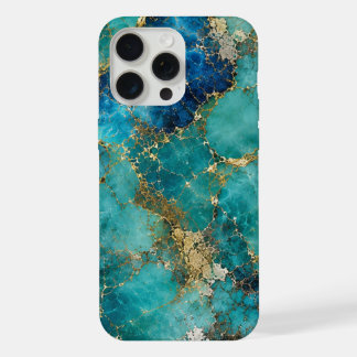 Luxe turkooissteen met elegante gouden aders iPhone 15 pro max hoesje