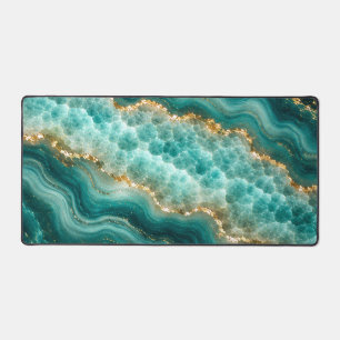 Luxe Turquoise Agaat Marmer met Gouden Aders Bureaumat