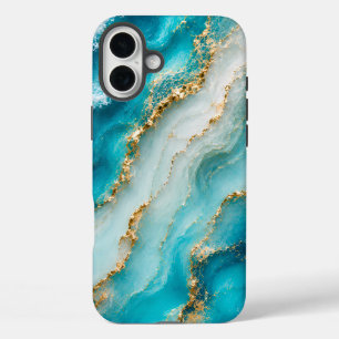 Luxe turquoise agaatmarmer met gouden aders iPhone 16 plus hoesje