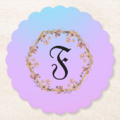 Luxe Turquoise bloemengradiënt monogram naam Kartonnen Onderzetters (Voorkant)