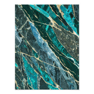 Luxe Turquoise en Goud Marmer Foto Afdruk