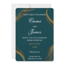 Luxe Turquoise en Gouden Formele Trouwuitnodiging