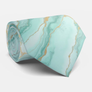 Luxe turquoise en gouden marmeren vloeiende kunstp stropdas