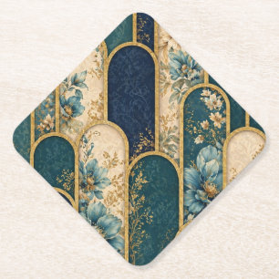 Luxe turquoise & gouden bloemenboog papieren onder kartonnen onderzetters