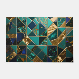Luxe Turquoise Gouden Geometrisch Mozaïekpatroon Deurmat