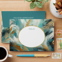 Luxe Turquoise Gouden Penseelstreken Envelop
