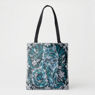 Luxe Turquoise Kristallen Kat Zilveren Frame Draagtas