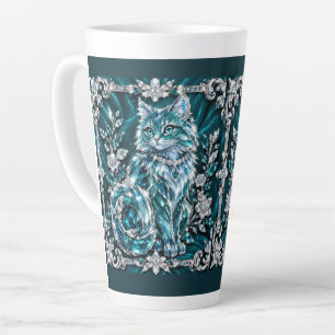 Luxe Turquoise Kristallen Kat Zilveren Frame Latte Mok
