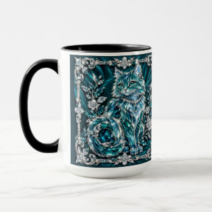 Luxe Turquoise Kristallen Kat Zilveren Frame Mok