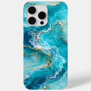 Luxe Turquoise Oceaan Marmer met Gouden Folie Golv iPhone 15 Pro Max Hoesje