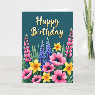 Luxe Turquoise Verjaardagsbloemkaart Kaart