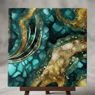 Luxe Turquoise Vloeibaar Goud Marmer Agaat Geode Tegeltje