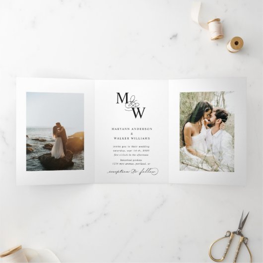 Luxe typografie Budget Foto Drieluik Uitnodiging (Binnen)