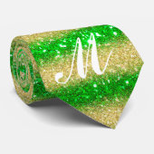 Luxe uw Monogram Gold Glitter Green Modern Stropdas (Opgerold)