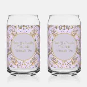 Luxe, Valentijnsdag Zachte Paarse Gouden Bloemen Blikvorm Glas
