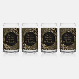 Luxe, Valentijnsdag,Zwarte Gouden Bloemen ,Pixel  Blikvorm Glas