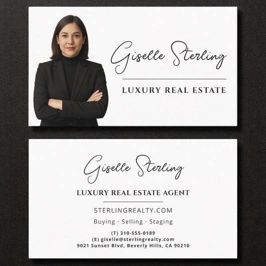 Luxe Vastgoed Wit Zwart Script Visitekaartje