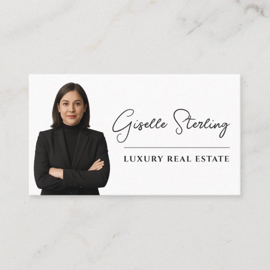 Luxe Vastgoed Wit Zwart Script Visitekaartje (Voorkant)