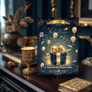 Luxe Verjaardagscadeau | Elegant Goud & Marineblau Kaart