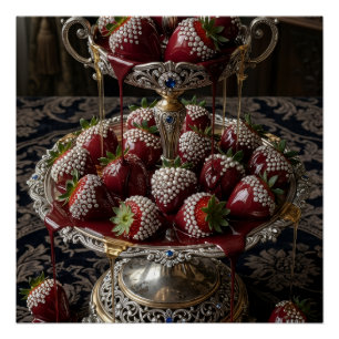 Luxe verse bowl met verse aardbeien Stilleven kuns Perfect Poster
