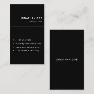Luxe Vertical Zwart Minimalistisch Vastgoed Visitekaartje