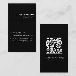 Luxe Vertical Zwart QR Code Makelaar Visitekaartje
