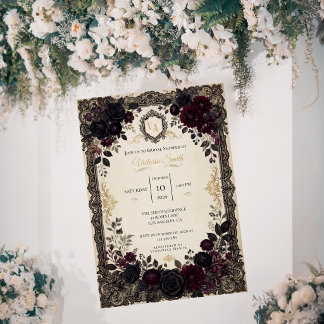 Luxe Victoriaanse Kant Rozen Bruidsdouche Kaart