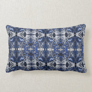 Luxe, vintage, marineblauw, wit, grijs patroon kussen