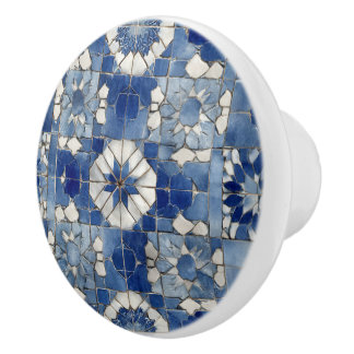 Luxe Vintage Marokkaanse Zellige Klassiek Blauw Ri Keramische Knop